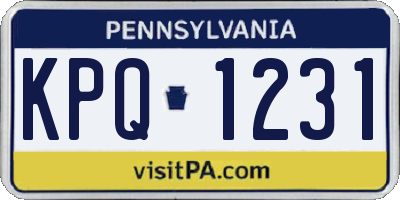 PA license plate KPQ1231