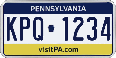 PA license plate KPQ1234