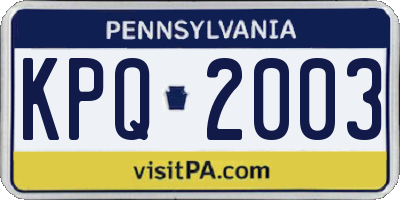 PA license plate KPQ2003