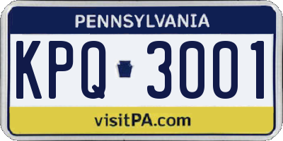 PA license plate KPQ3001