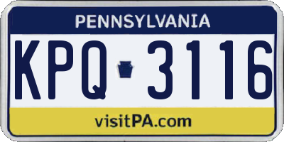 PA license plate KPQ3116