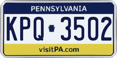 PA license plate KPQ3502