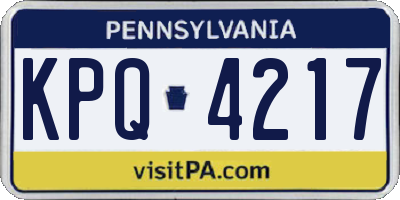 PA license plate KPQ4217