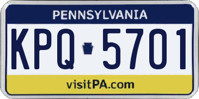 PA license plate KPQ5701