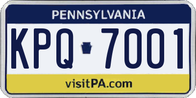 PA license plate KPQ7001