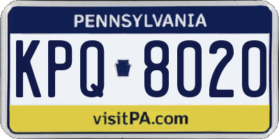 PA license plate KPQ8020