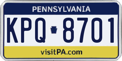 PA license plate KPQ8701