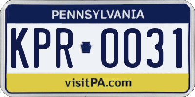 PA license plate KPR0031