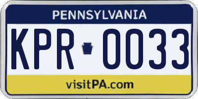 PA license plate KPR0033
