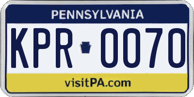 PA license plate KPR0070