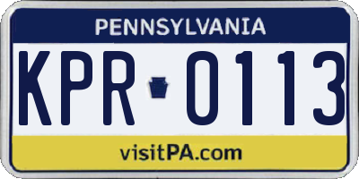 PA license plate KPR0113