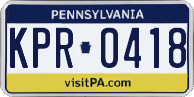 PA license plate KPR0418