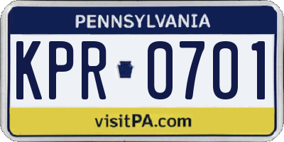 PA license plate KPR0701