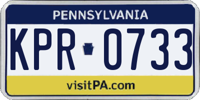 PA license plate KPR0733