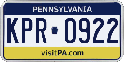 PA license plate KPR0922