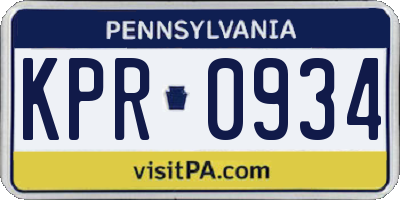 PA license plate KPR0934