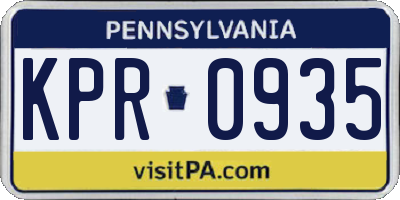 PA license plate KPR0935