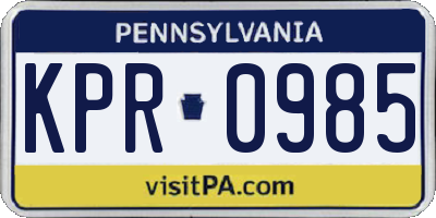 PA license plate KPR0985