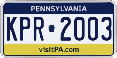 PA license plate KPR2003