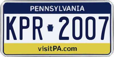 PA license plate KPR2007