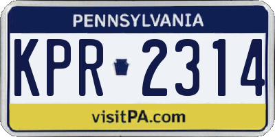 PA license plate KPR2314