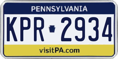 PA license plate KPR2934