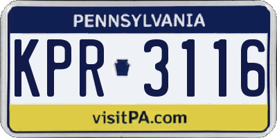 PA license plate KPR3116