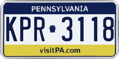 PA license plate KPR3118