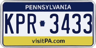 PA license plate KPR3433