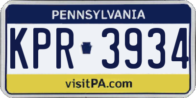 PA license plate KPR3934