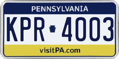 PA license plate KPR4003