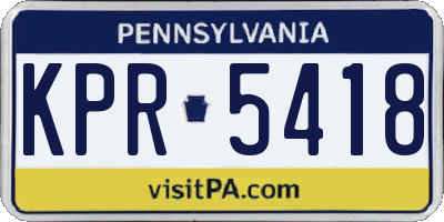 PA license plate KPR5418