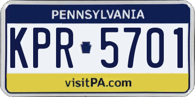 PA license plate KPR5701