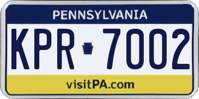 PA license plate KPR7002