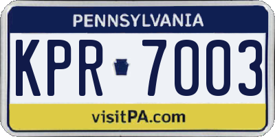 PA license plate KPR7003