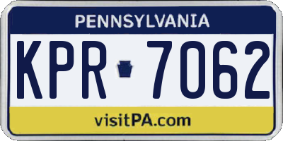 PA license plate KPR7062