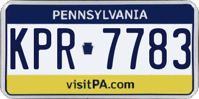 PA license plate KPR7783