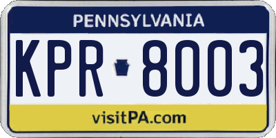 PA license plate KPR8003