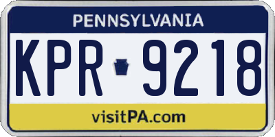 PA license plate KPR9218