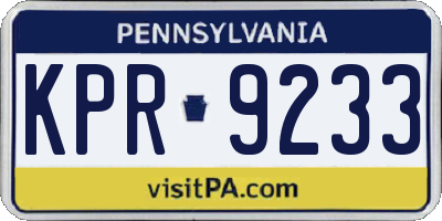 PA license plate KPR9233