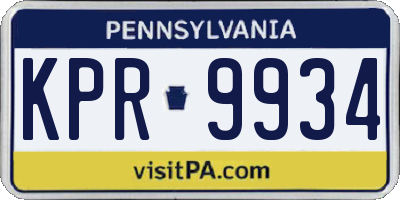 PA license plate KPR9934