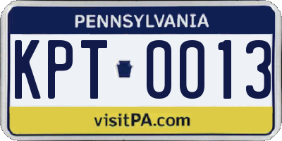 PA license plate KPT0013