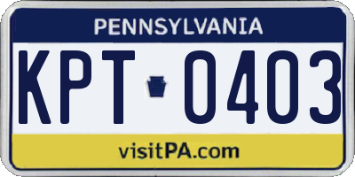 PA license plate KPT0403