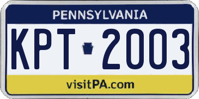 PA license plate KPT2003