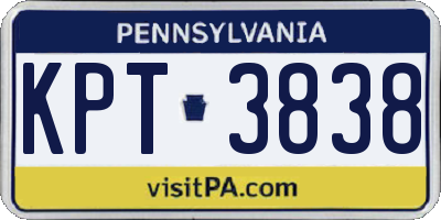 PA license plate KPT3838
