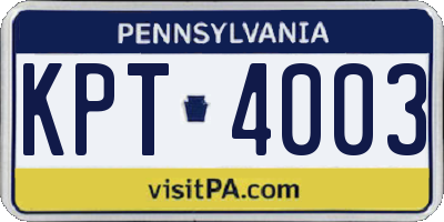 PA license plate KPT4003
