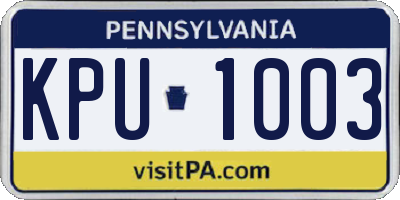 PA license plate KPU1003