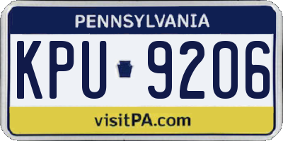 PA license plate KPU9206
