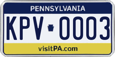 PA license plate KPV0003