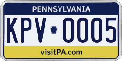 PA license plate KPV0005